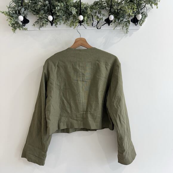 Zara linen blend cropped jacket in an olive Green Medium 11-3043 - Picture 3 of 4